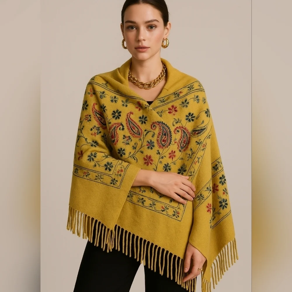 Fashion Embroidered large Paisley Wool /viscose Rugs Shawl Scarf Size 72''x28''